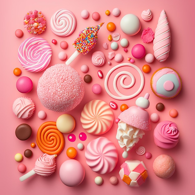 Colorful many sweet candy top view background