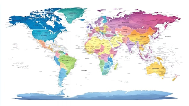 Photo a colorful map of the world with all the countries labeled with their names