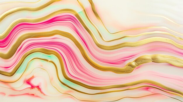 Photo colorful marble texture with pink and gold swirls on cream background