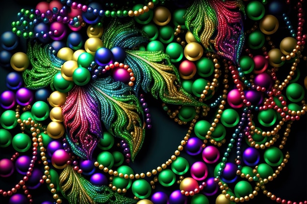 Colorful Mardi gras background Carnival decoration beads