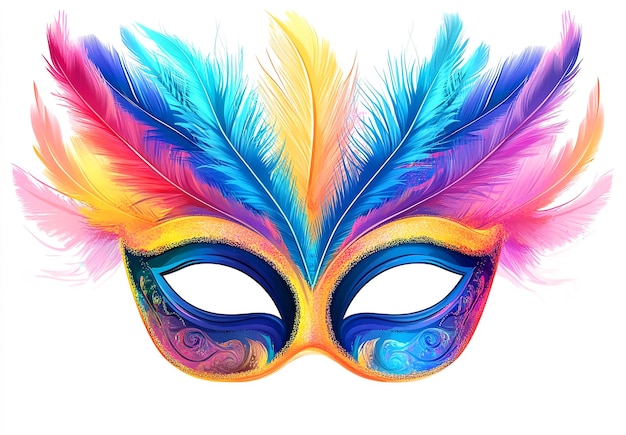 Photo colorful mardi gras mask with feathers clip art white background no shadow hyperrealistic