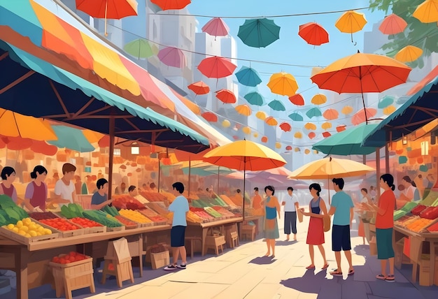 Photo colorful market scene