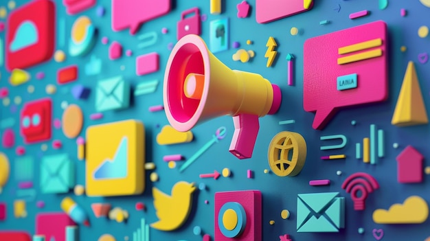 Colorful Marketing Background with Bullhorn on Wall