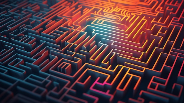 A colorful maze with a blue and orange background