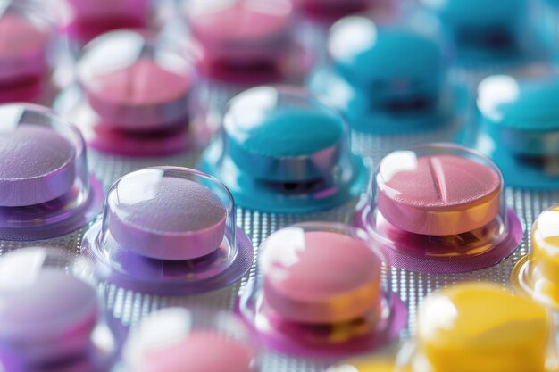 Colorful medical pills laying in blister pack