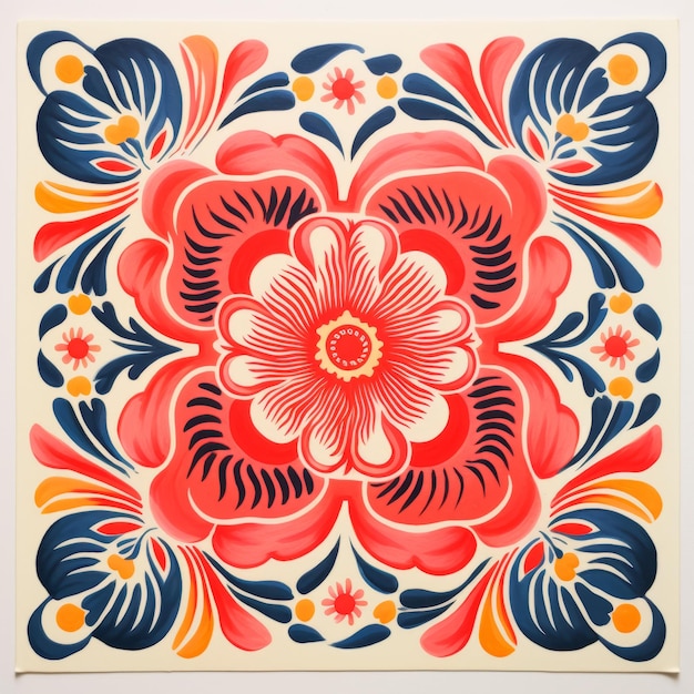 Colorful Mexican Folkloreinspired Tile Design With Red Flower