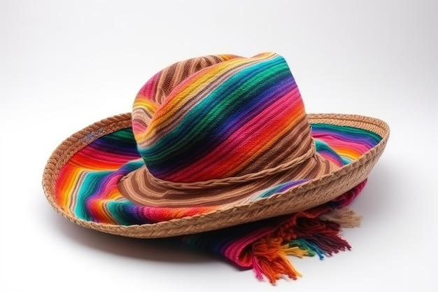 A colorful Mexican Sombrero hat isolated on white background for Cinco De Mayo and Dia De Muertos