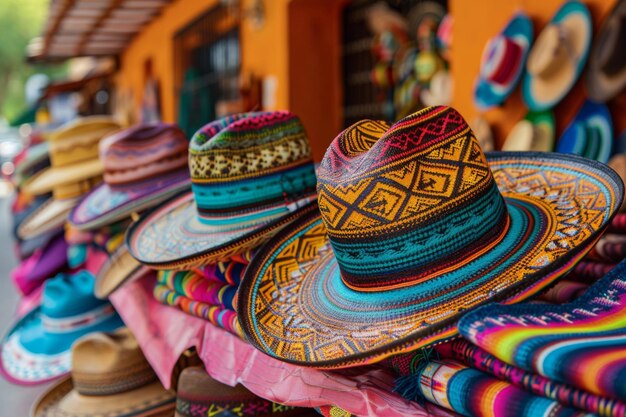 Photo colorful mexican sombreros for sale