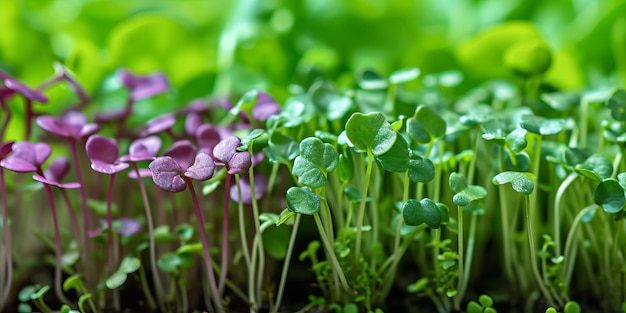 Colorful Microgreens Growing in Organic Farm Garden