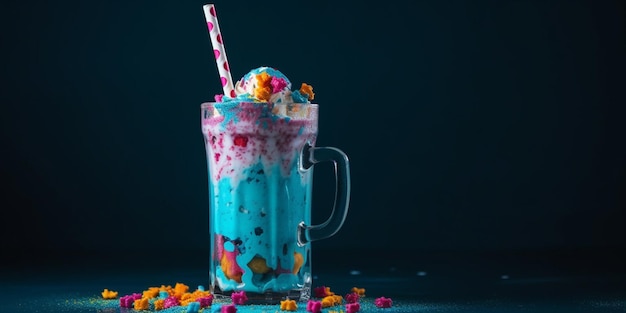 Colorful milkshake with blue background