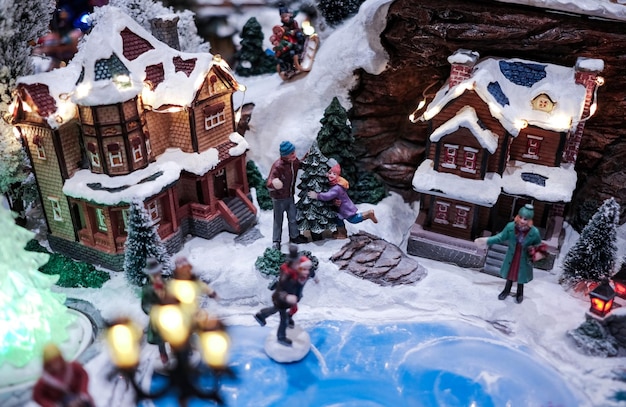 Colorful miniature christmas village display