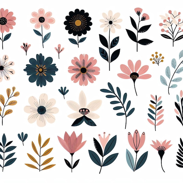 Photo colorful minimal flowers on white background