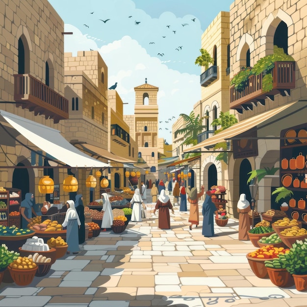 Colorful Minimalist Illustration of Sidon Market