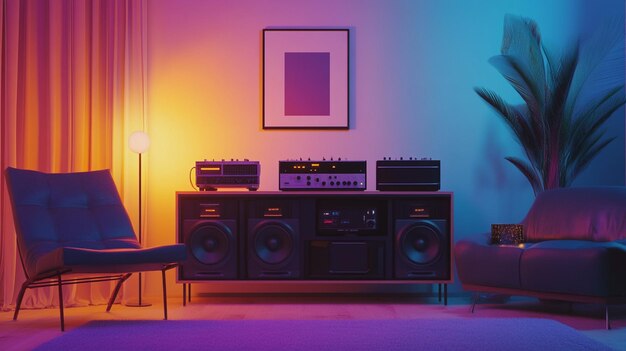 Photo colorful minimalist room audio equipment