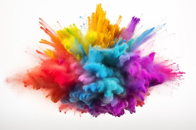 a colorful mixed rainbow powder explosion isolated on white background by Generative AI