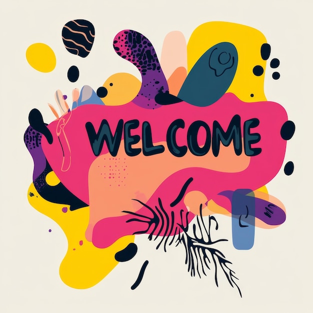 Photo colorful and modern flat design illustration featuring the word welcome with abstract shapes