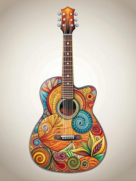 Photo colorful modern guitar design featuring unique handdrawn patterns and shapes generative ai