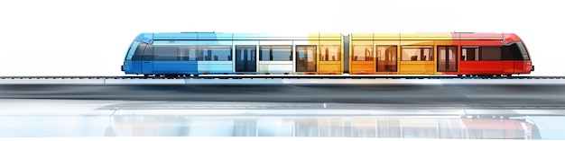 Photo colorful modern tram in motion on sleek tracks