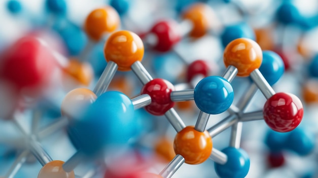 Colorful molecular structure in closeup view