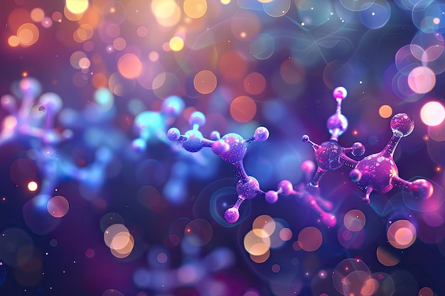 Colorful Molecular Structure with Bright Bokeh Lights