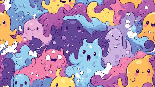 Photo colorful monster doodles seamless pattern cute and whimsical cartoon creatures for kids designs wallpapers and fabrics