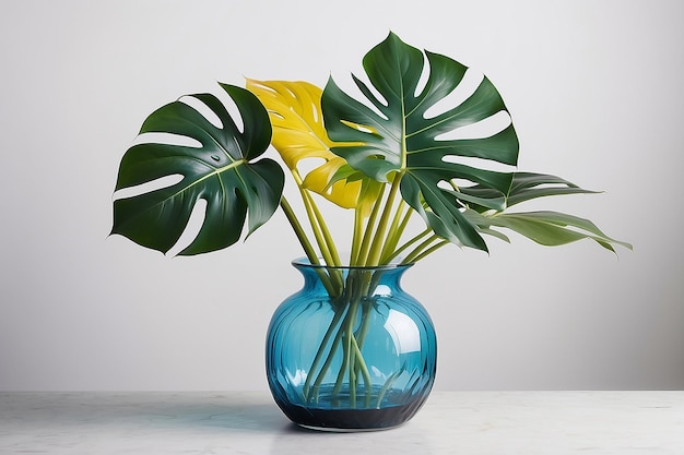 Colorful monstera leaf in vase