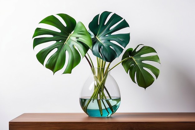 Colorful monstera leaf in vase