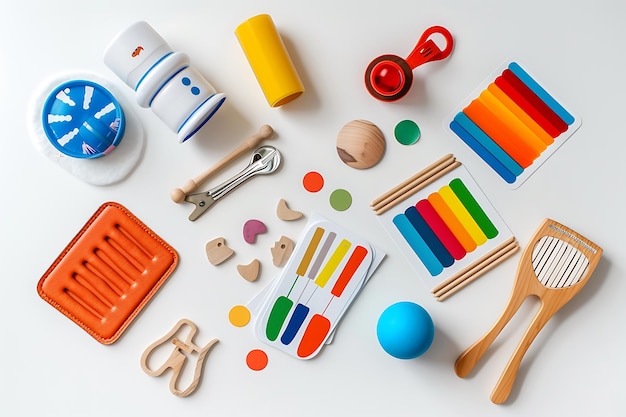 Photo colorful montessori toys for early learning development on white background