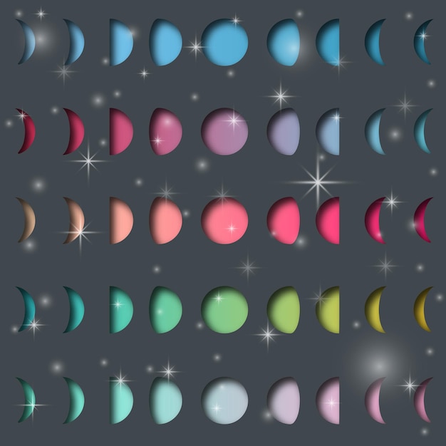 Photo colorful moon phases and stars pink