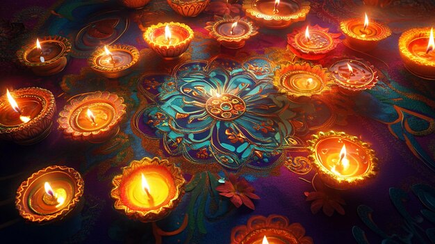 a colorful mosaic of candles with a flower design on the bottom