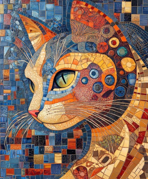 Photo colorful mosaic cat art showcasing intricate patterns and vibrant hues