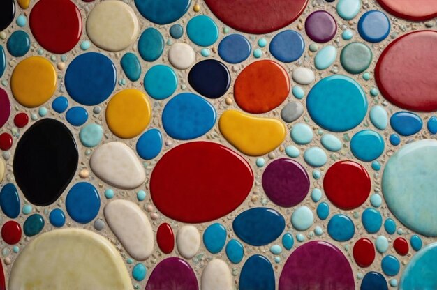 a colorful mosaic of circles with a red blue and purple color