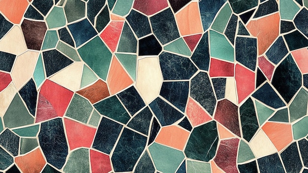 a colorful mosaic of different colors and shapes is shown