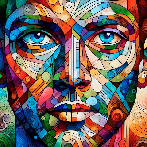 a colorful mosaic of a man with a colorful face and a colorful pattern