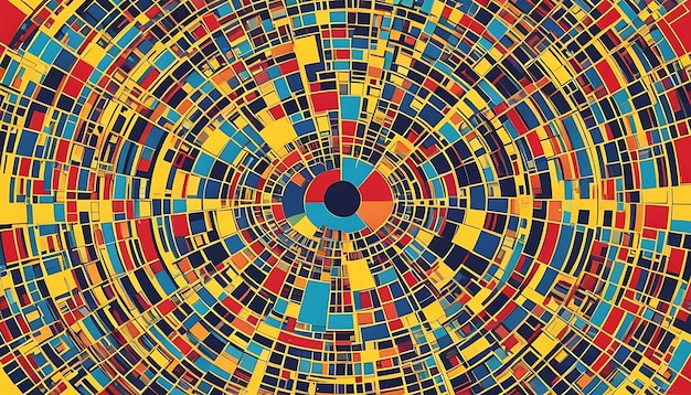 a colorful mosaic of squares with a circle of different colors