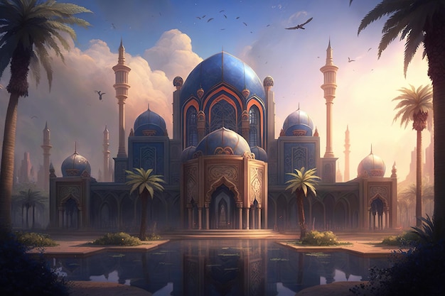 colorful mosque image isolated, beautiful mosque ramadan concept