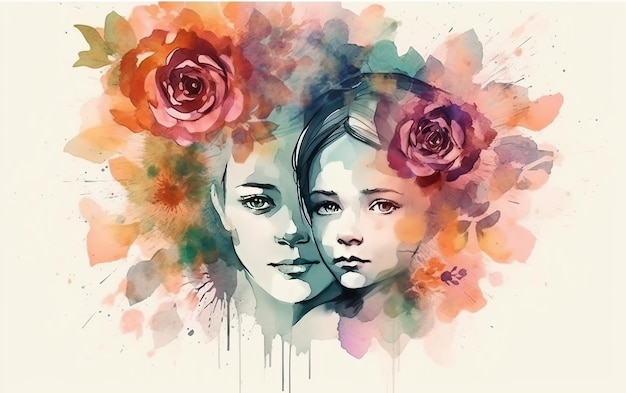 The colorful Mother's Day illustration of a child embracing their mother