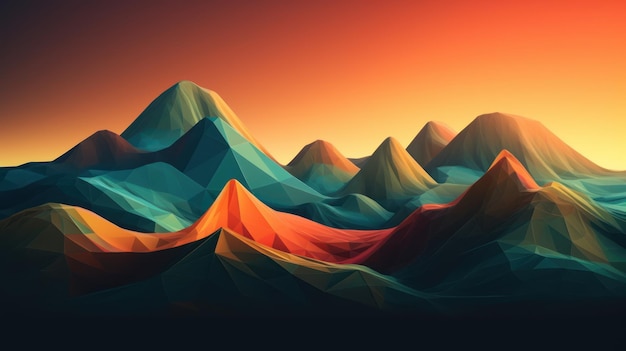 A colorful mountain landscape with mountains in the background.