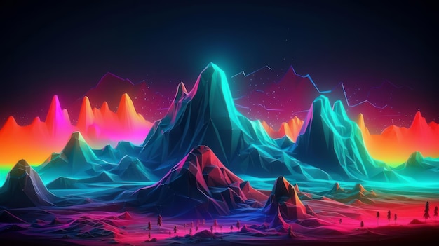 A colorful mountain landscape with a rainbow sky Generative ai