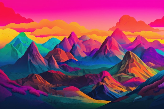 A colorful mountain landscape with a rainbow and the words'rainbow'on it