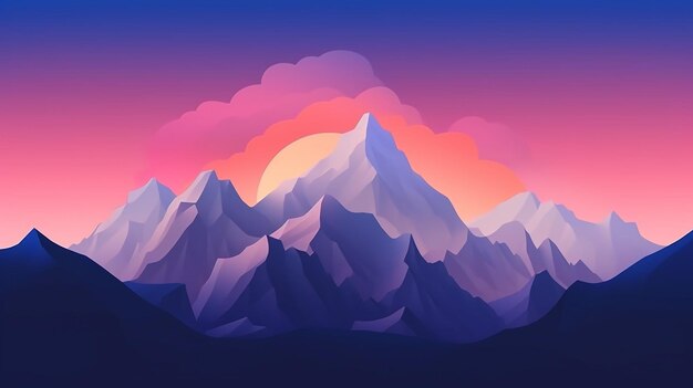 A colorful mountain landscape with a sunset and the words mountain range.