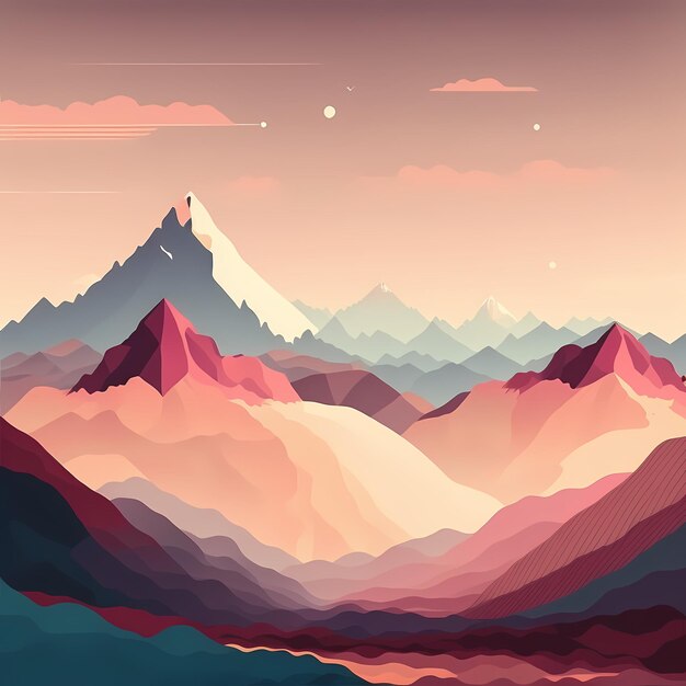 A colorful mountain range with a mountain in the background.