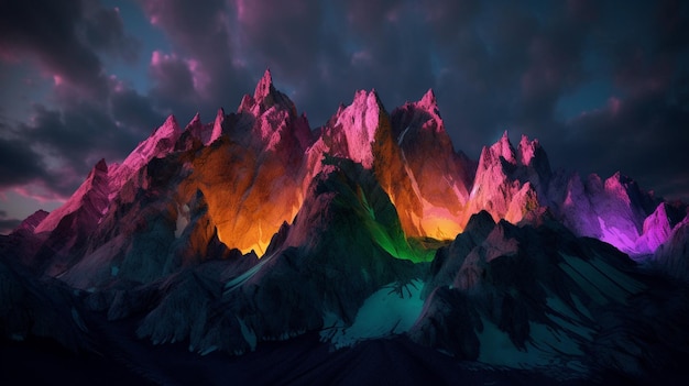 A colorful mountain range with the word mountain on the top.