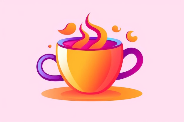 A colorful mug with a hot drink in it.