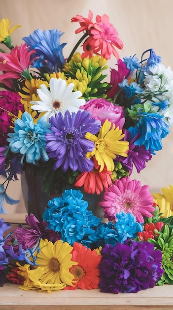 Colorful multicolored bright picture pnted bright multicolored flowers