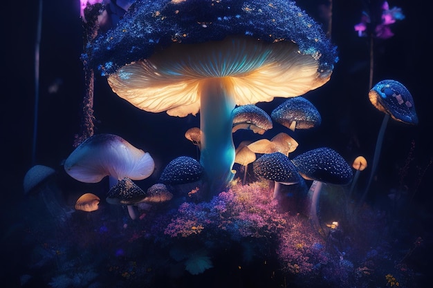 Colorful mushroom and flowers