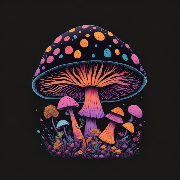 A colorful mushroom illustration with multi colors splash effect