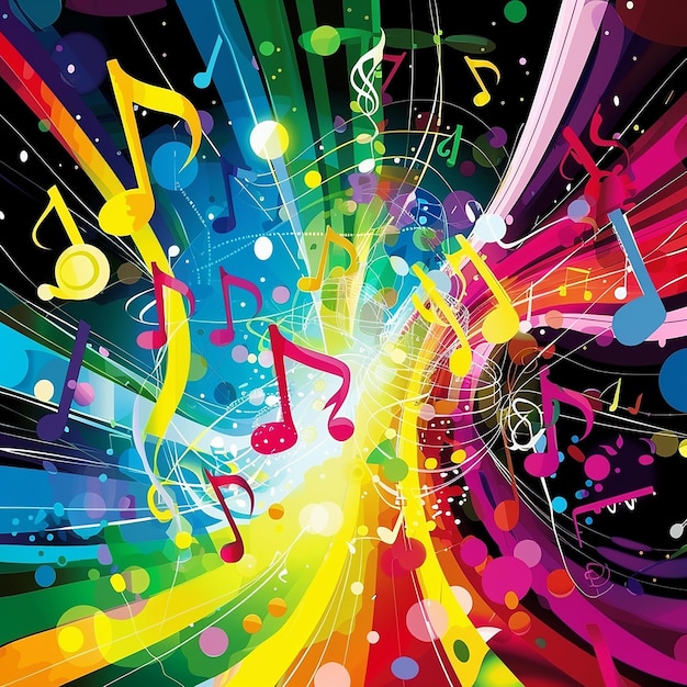 Photo colorful music background with fly notes