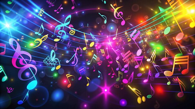 colorful music notes on a colorful background with colorful music notes and colorful lights