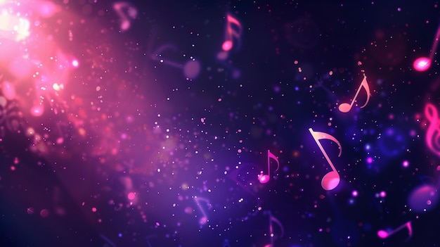 Photo colorful music notes on dark background with bokeh